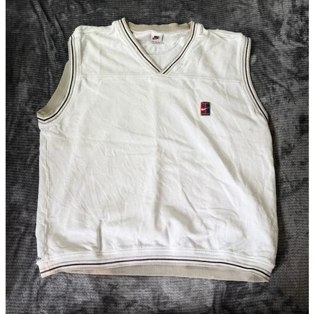 Vintage Nike Court Tennis Sweater Vest White V-Neck XL Retro Pullover